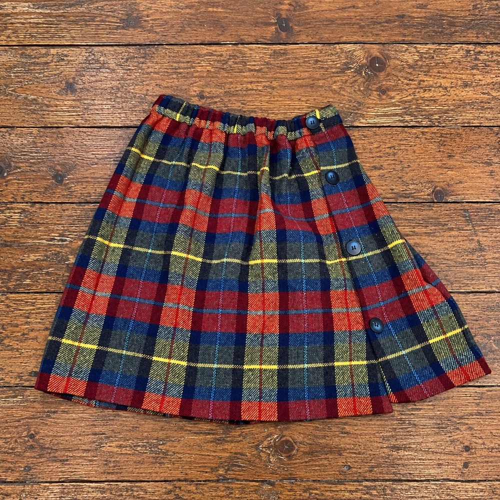 Vintage Plaid Skirt Wool Blend Girls 10/12 Preppy School Fall Mod Retro Tartan